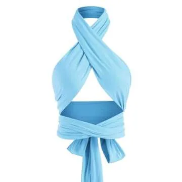 ZAFUL Ribbed Halter Crop Top Ruched Lace-up Cropped Cami Bandana Top Stitching Cropped Tank Top Blue