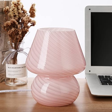 BSOD Pink Mushroom Lamp - Vintage Style Striped Glass Table Lamp for Home Decor, Living, Bedroom, Gi...