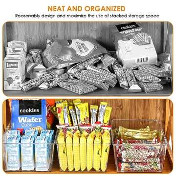 Hronta Pantry Organizers and Storage, 6 Pack Clear Storage Bins for Kitchen, Fridge, Cabinet Organization, 4 Compartment Organizer Bins for Snacks, Pouches, Spice Packets, Tea Bags