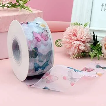 Hyribn 25 Yards Butterfly Satin Ribbon for Crafts