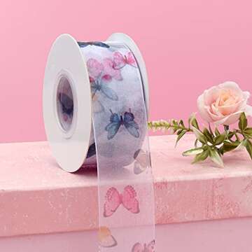 Hyribn 25 Yards Butterfly Satin Ribbon for Crafts