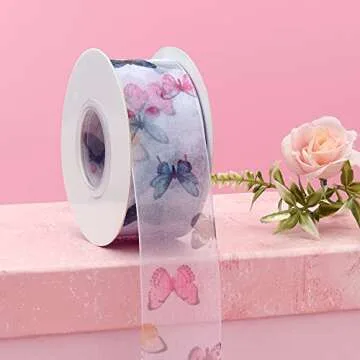 Hyribn 25 Yards Butterfly Satin Ribbon for Crafts
