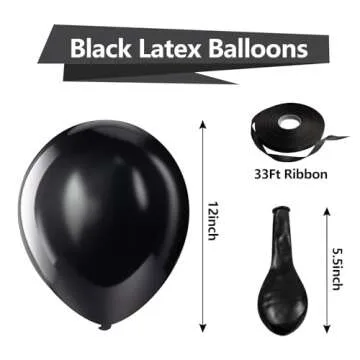 Bezente Black Balloons Latex Party Balloons - 100 Pack 12 inch Round Helium Balloons for Black Themed Wedding Graduation Anniversary Birthday Party Backdrop Decorations