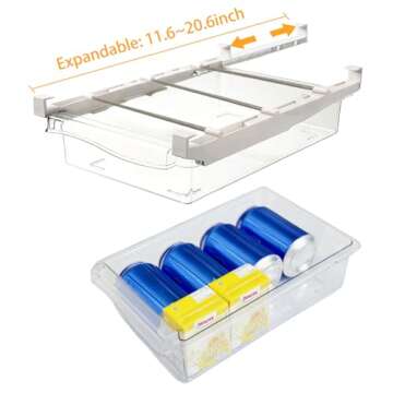 URALFA 2 Pack Fridge Drawer Organizer, Refrigerator Drawers for Fruit and Vegetable, Refrigerator Organization and Storage Box, Transparent Pull Out Drawer Fit for Fridge Shelf Under 1.1"