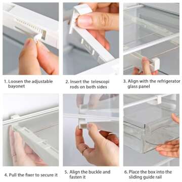 URALFA 2 Pack Fridge Drawer Organizer, Refrigerator Drawers for Fruit and Vegetable, Refrigerator Organization and Storage Box, Transparent Pull Out Drawer Fit for Fridge Shelf Under 1.1"