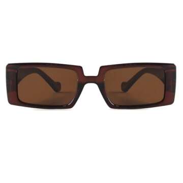 GIFIORE Trendy Rectangle Sunglasses for Women Mens Retro Cool 90s Vintage Fashion Narrow Square Frame UV400 Protection (Brown)