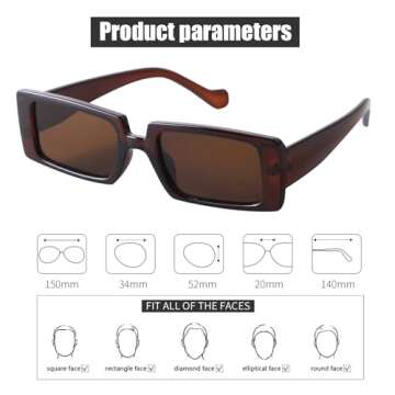 GIFIORE Trendy Rectangle Sunglasses for Women Mens Retro Cool 90s Vintage Fashion Narrow Square Frame UV400 Protection (Brown)