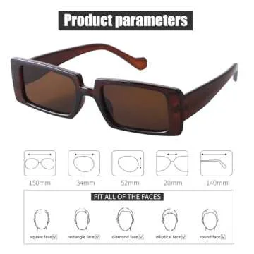 GIFIORE Trendy Rectangle Sunglasses for Women Mens Retro Cool 90s Vintage Fashion Narrow Square Frame UV400 Protection (Brown)