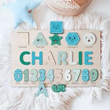 Personalized Name Puzzle with Numbers and Shapes, Name Puzzle for Kids, Custom Birthday Gift for Kids, Christmas Gifts for Toddlers, Unique New Baby Gift, 1 Year Old Boy and Girl Toys, Wood Toy