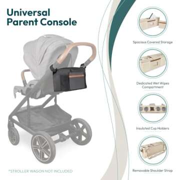 WONDERFOLD Parent Console with 4 Cup Holders and Storage