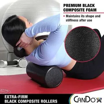CanDo Black Composite High-Density Foam Rollers for Muscle Restoration Massage Therapy Sport Recovery and Physical Therapy 6" x 18" Round