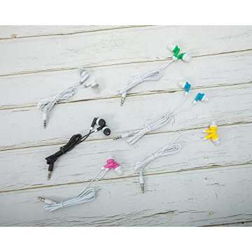 QIDAIZUOEN 60 Packs Earbuds Bulk Classroom Headphones Wired in Ear Disposable Student Earphones Multiple Colors Individually Wrapped for School Travel or Home Use