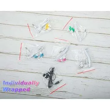 QIDAIZUOEN 60 Packs Earbuds Bulk Classroom Headphones Wired in Ear Disposable Student Earphones Multiple Colors Individually Wrapped for School Travel or Home Use