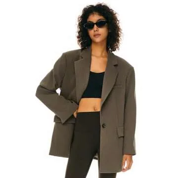 Orolay Women's Long Sleeve Work Blazer Casual Lightweight Open Front Jacket Oversized Office Summer Suit Brown Medium