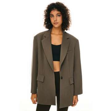 Orolay Women's Long Sleeve Work Blazer Casual Lightweight Open Front Jacket Oversized Office Summer Suit Brown Medium