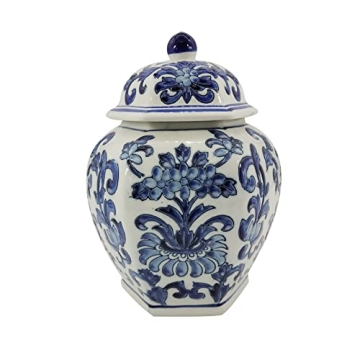 Elegant 11.8" Blue and White Floral Ginger Jar