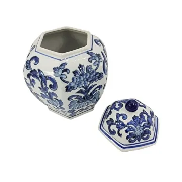 Elegant 11.8" Blue and White Floral Ginger Jar