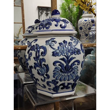 Elegant 11.8" Blue and White Floral Ginger Jar