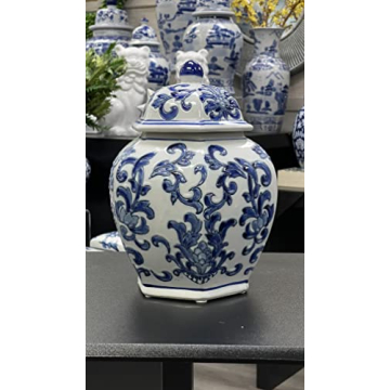 Elegant 11.8" Blue and White Floral Ginger Jar