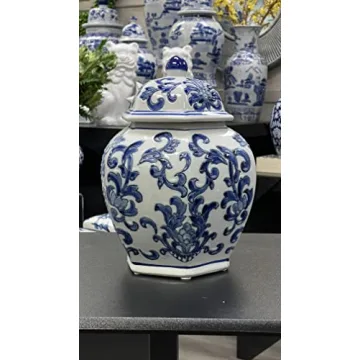 Elegant 11.8" Blue and White Floral Ginger Jar