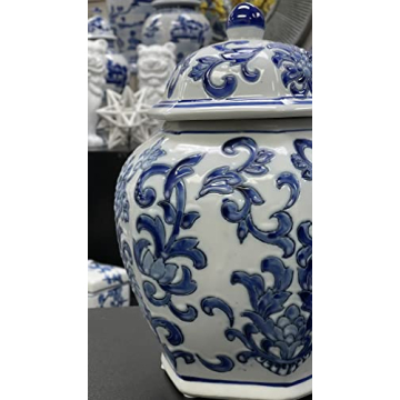 Elegant 11.8" Blue and White Floral Ginger Jar