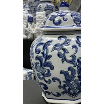 Elegant 11.8" Blue and White Floral Ginger Jar