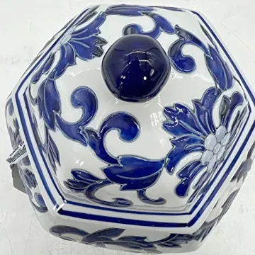 Elegant 11.8" Blue and White Floral Ginger Jar