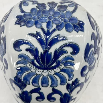 Elegant 11.8" Blue and White Floral Ginger Jar