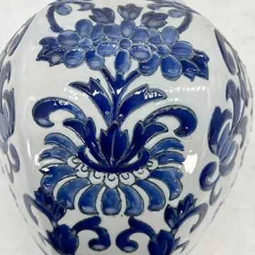 Elegant 11.8" Blue and White Floral Ginger Jar