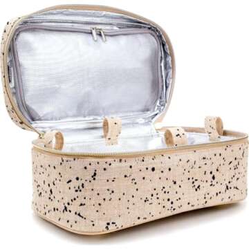 SoYoung Beauty Poche - Cosmetic Bag & Makeup Organizer for Travel, Three-Tiered, Linen/Cotton Exterior, Removable Tray, Machine Washable - Ink Splatter