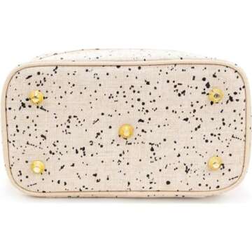 SoYoung Beauty Poche - Cosmetic Bag & Makeup Organizer for Travel, Three-Tiered, Linen/Cotton Exterior, Removable Tray, Machine Washable - Ink Splatter