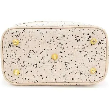 SoYoung Beauty Poche - Cosmetic Bag & Makeup Organizer for Travel, Three-Tiered, Linen/Cotton Exterior, Removable Tray, Machine Washable - Ink Splatter