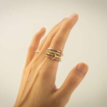 Bopiu Gold Stackable Rings for Women Non Tarnish, Dainty Stackable CZ Cubic Zirconia 18k Gold Plated...