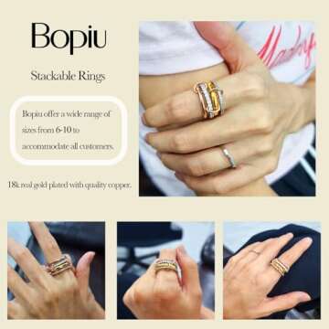 Bopiu Gold Stackable Rings for Women Non Tarnish, Dainty Stackable CZ Cubic Zirconia 18k Gold Plated Rings, Gold Knuckle Women Rings Set (Gold, 7)