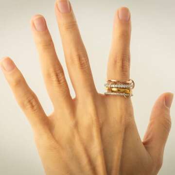 Bopiu Gold Stackable Rings for Women Non Tarnish, Dainty Stackable CZ Cubic Zirconia 18k Gold Plated Rings, Gold Knuckle Women Rings Set (Gold, 7)