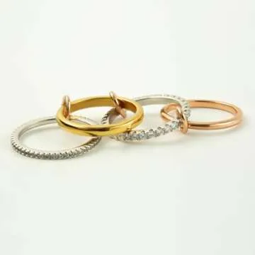 Bopiu Gold Stackable Rings for Women Non Tarnish, Dainty Stackable CZ Cubic Zirconia 18k Gold Plated Rings, Gold Knuckle Women Rings Set (Gold, 7)