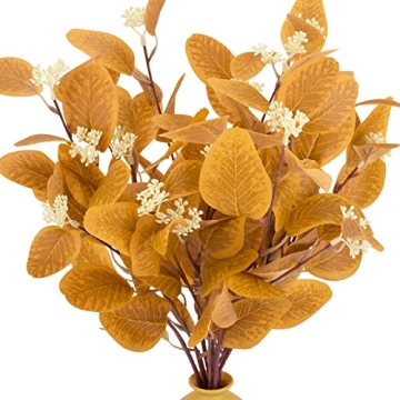 WELTUCKY Fall Flowers Artificial for Decoration,Fall Decor Artificial Plants Floral Orange Eucalyptu...