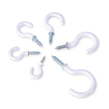 Swpeet 100Pcs White 6 Sizes Cup Hooks Assortment Kit, Vinyl Coated Ceiling Cup Hooks Screw Hooks Mug Hooks Holder for Home, Office and Workplace - 1/2", 5/8",3/4",7/8",1'',1-1/4" (White)