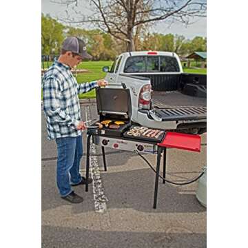 Camp Chef Big Gas Grill 2-Burner Camp Stove with BBQ Box (BB30L) and Cast Iron Griddle (CGG16B) - Tailgate Bundle