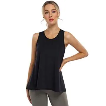 Yesfashion Women's Split Racerback Workout Top - Black M