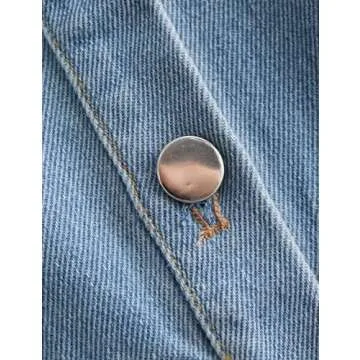 Perbai Womens Cropped Button Down Shirt Summer Collared Sleeveless Loose Denim Top with Pockets(Turquoise-L)