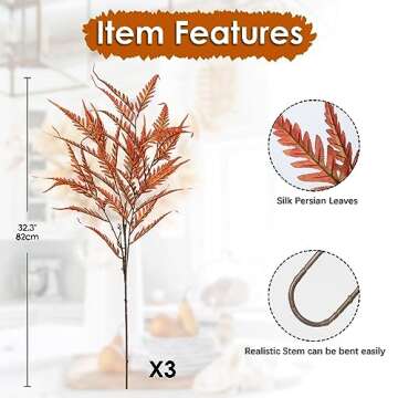 3 Pcs Faux Boston Ferns Artificial Plants Large Fake Fern Stems 32.3" Fall Leaves Stems Faux Ferns P...