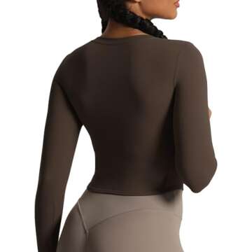 Aoxjox Long Sleeve T-Shirt for Women GEO Seamlines Padded Baby Tee Workout Crop Top with Built-in Bra (Mulch, Medium)