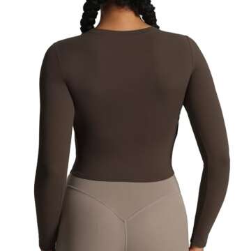 Aoxjox Long Sleeve T-Shirt for Women GEO Seamlines Padded Baby Tee Workout Crop Top with Built-in Bra (Mulch, Medium)