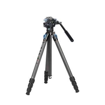 SIRUI ST-124+VA-5 Carbon Fiber Tripod with Fluid Video Head, Triangular Centre Column, Waterproof,4 Sections, 62.2inch, Load 6.61lbs