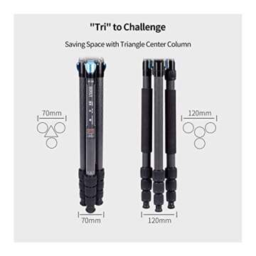 SIRUI ST-124+VA-5 Carbon Fiber Tripod with Fluid Video Head, Triangular Centre Column, Waterproof,4 Sections, 62.2inch, Load 6.61lbs