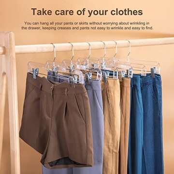 HOUSE DAY Skirt Hangers Pants Hangers with Clips Clear Plastic Pants Hangers with 2-Adjustable Clips...