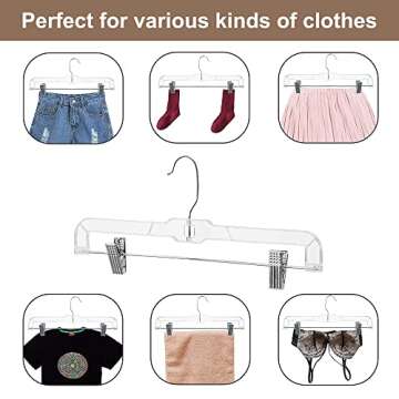 HOUSE DAY Skirt Hangers Pants Hangers with Clips Clear Plastic Pants Hangers with 2-Adjustable Clips Non-Slip Pants Hangers Space Saving for Closet Clip Hangers for Pant, Skirts, Shorts, Pack of 25