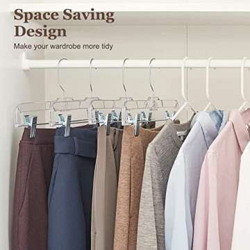 HOUSE DAY Skirt Hangers Pants Hangers with Clips Clear Plastic Pants Hangers with 2-Adjustable Clips Non-Slip Pants Hangers Space Saving for Closet Clip Hangers for Pant, Skirts, Shorts, Pack of 25