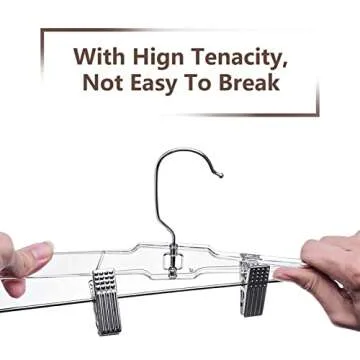 HOUSE DAY Skirt Hangers Pants Hangers with Clips Clear Plastic Pants Hangers with 2-Adjustable Clips Non-Slip Pants Hangers Space Saving for Closet Clip Hangers for Pant, Skirts, Shorts, Pack of 25